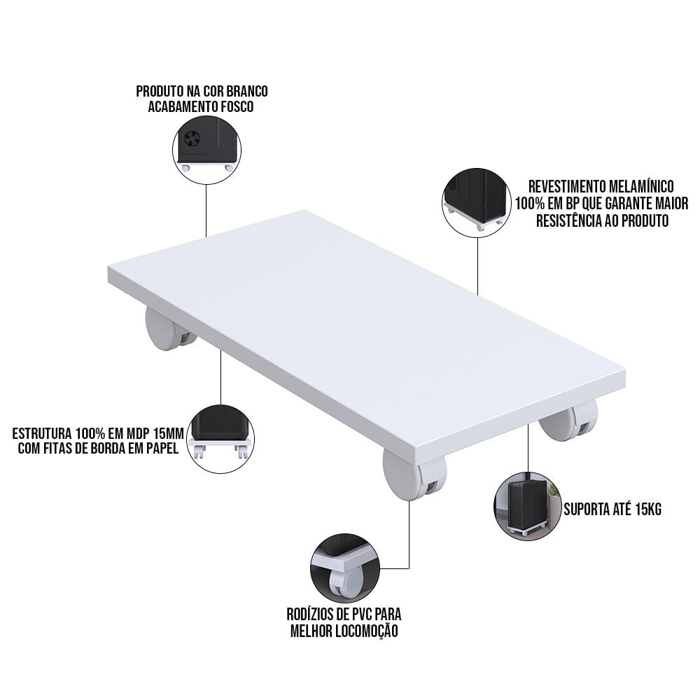 Kit 03 Suportes Para Cpu Com Rodízios Cyber L03 Branco - Lyam Decor