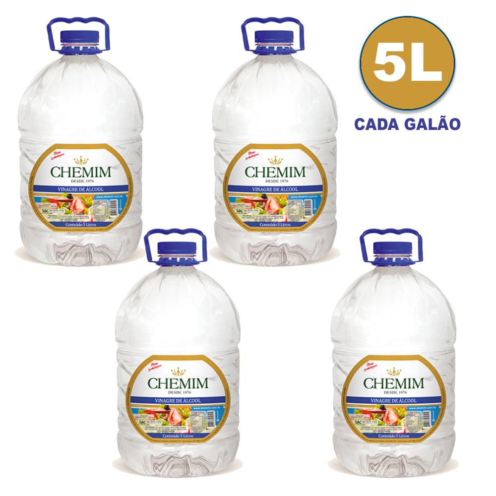 4 Galões de Vinagre de Álcool Chemim Branco de 5 Litros cada