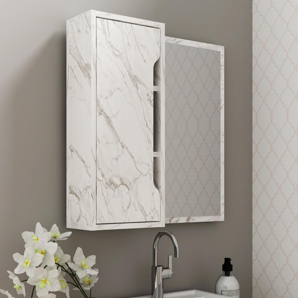 Espelheira Para Banheiro Bn3648 Mármore Branco 60x60cm Tecnomobili