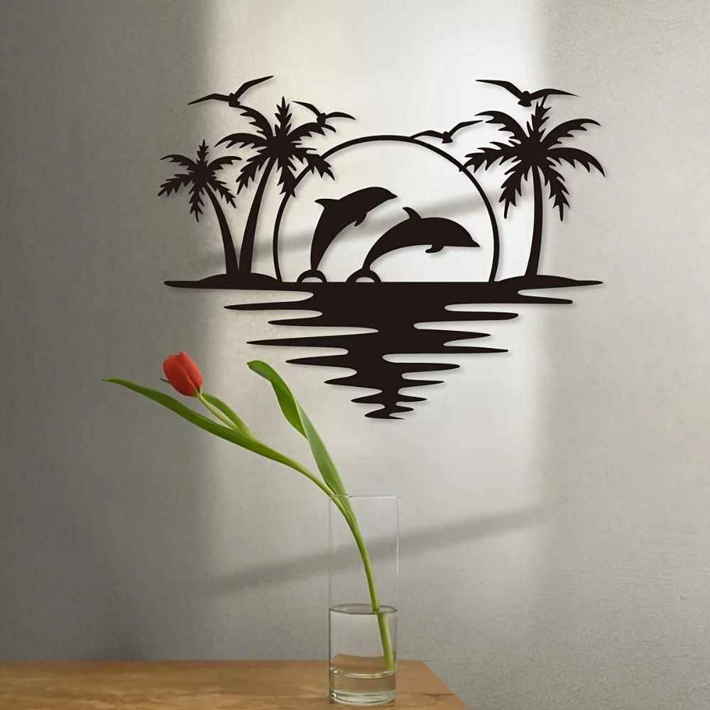 Artesanato de Ferro Criativo de Golfinho e Palmeira para Decoração Interna e Externa