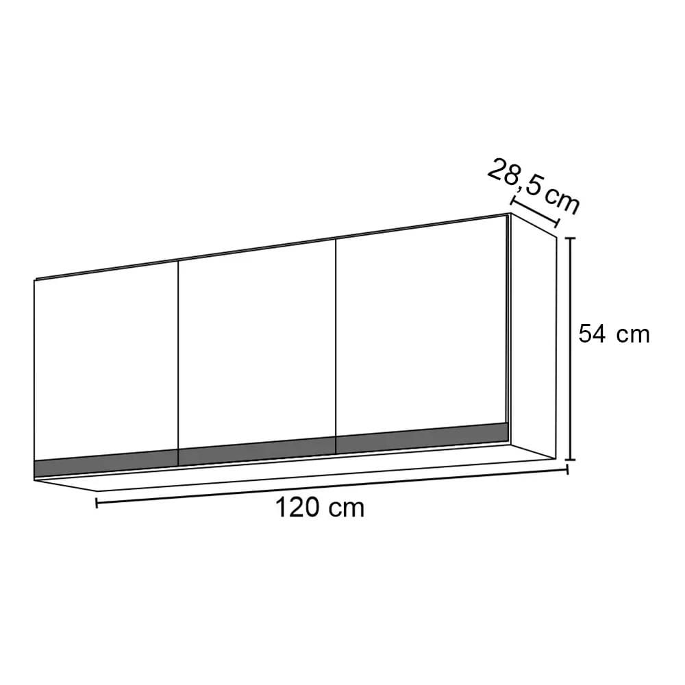 Armário Aéreo de Cozinha 120cm 3 Portas Virgínia Branco/Preto - Lumil Móveis