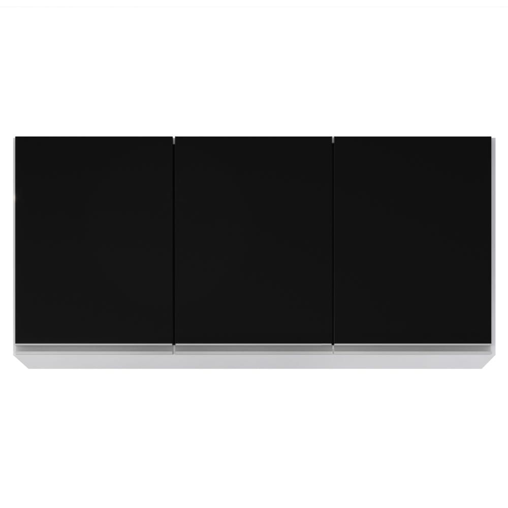 Armário Aéreo de Cozinha 120cm 3 Portas Virgínia Branco/Preto - Lumil Móveis