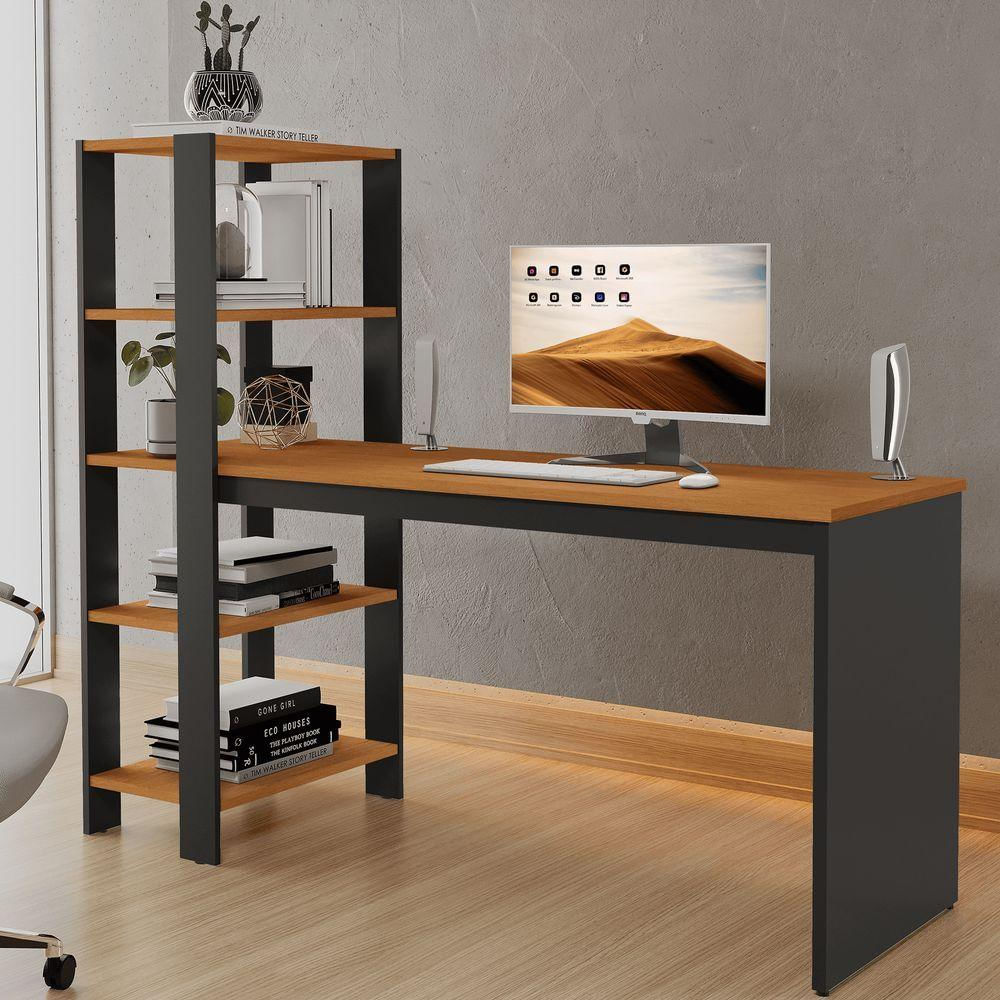 Mesa Escrivaninha Home Milão Estilo Industrial Com Prateleiras Para Escritório E Quarto De Estudos Canela