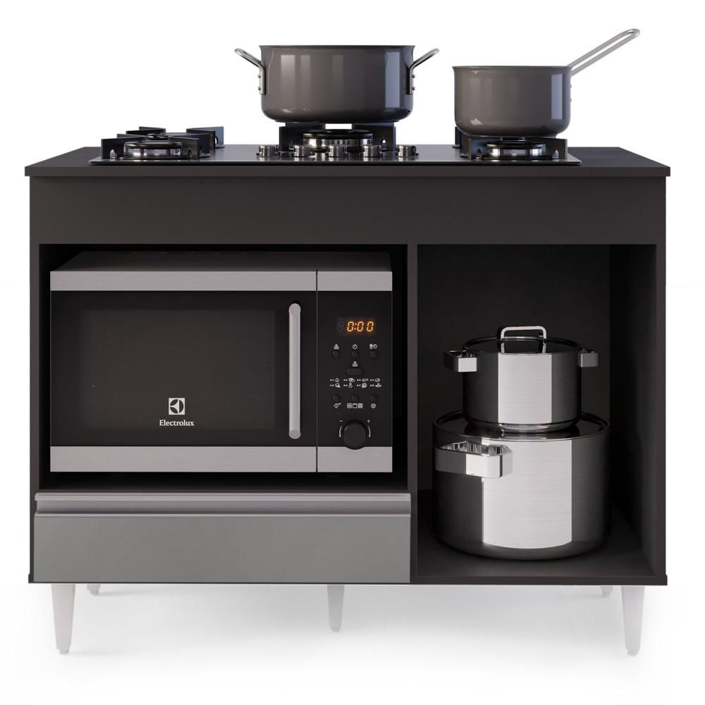 Balcão Multiuso para Cooktop 4 Bocas Georgia Preto/Cinza - Lumil Móveis