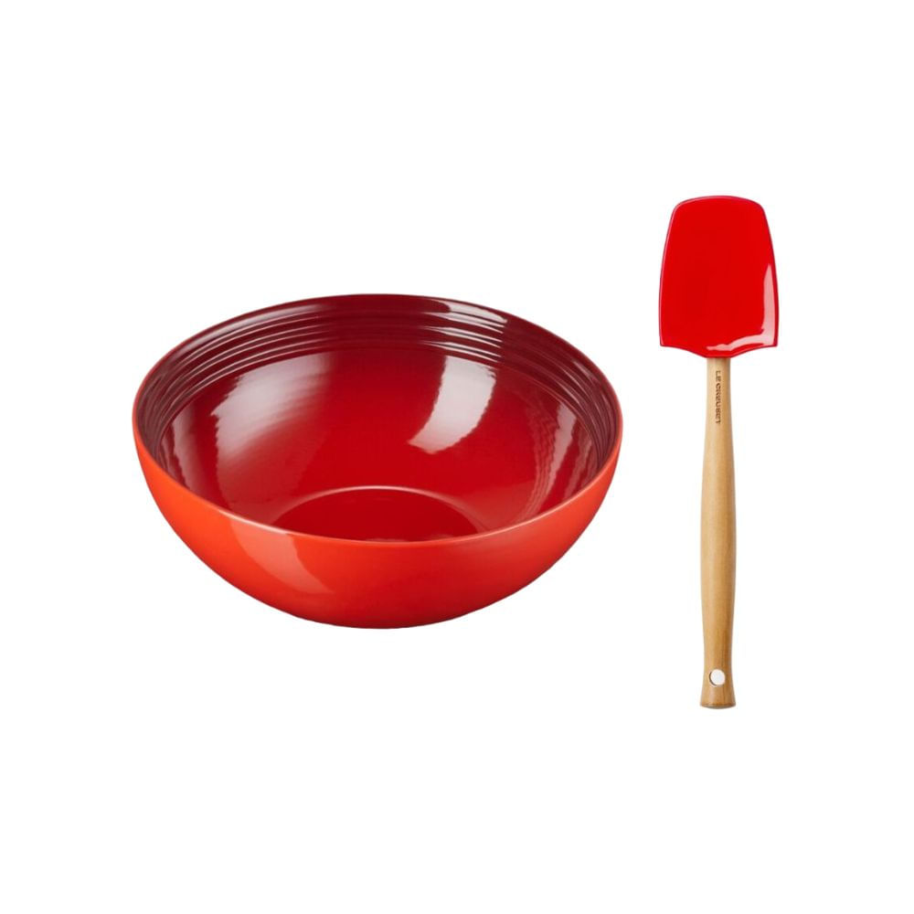 KIT LE CREUSET BOWL DE SERVIR 24CM E ESPÁTULA MULTIUSO - Vermelho