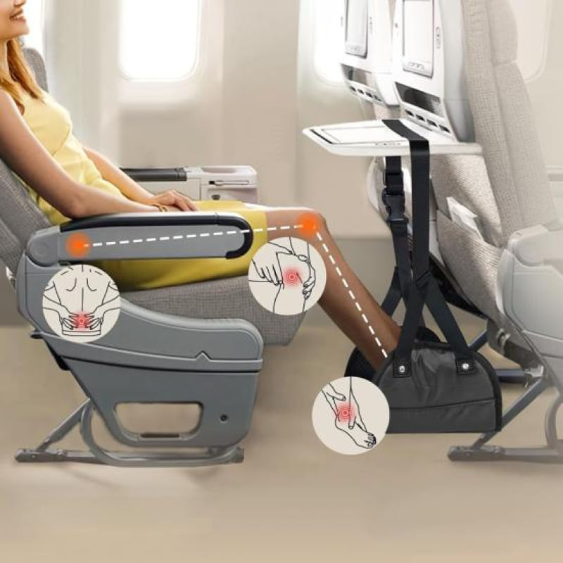 Rede para os pés de avião com ajuste de comprimento e base ampla preto
