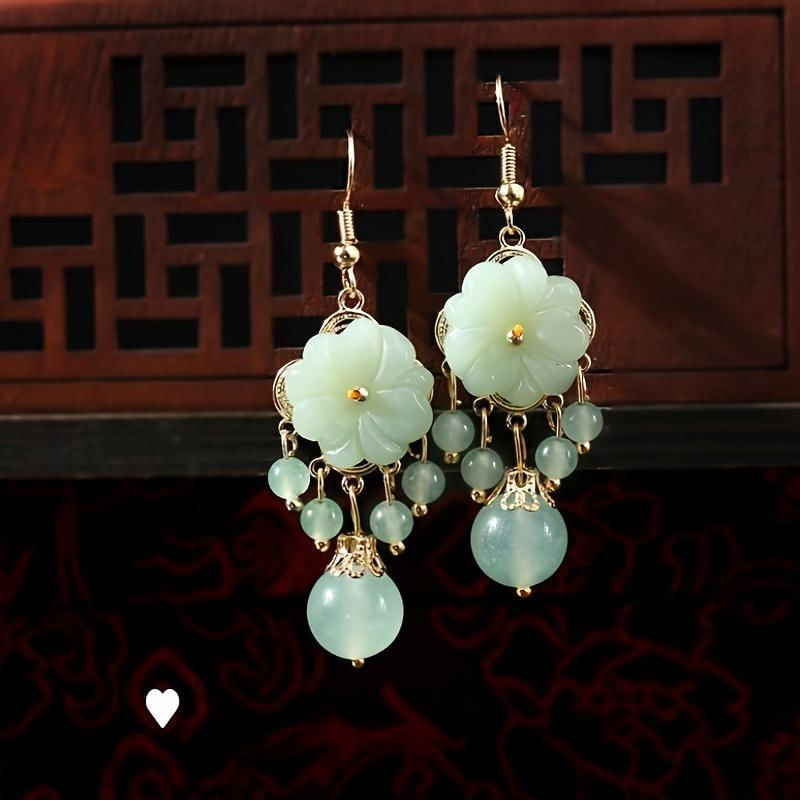Brincos de pendente de jade, design de flor, joias de alta qualidade