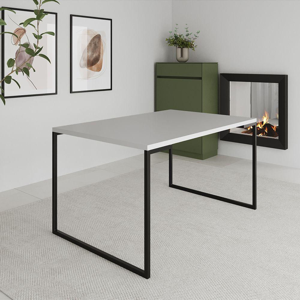 Mesa Industrial Jantar 137x90cm Aço E Madeira Branca Manchester Branco