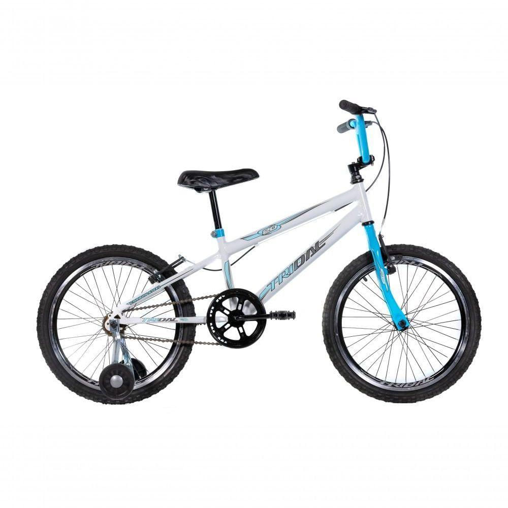 Bicicleta Infantil Aro 20 Bmx Carbon Steel Com Roda Lateral Tridal Bike - Branco/azul Céu