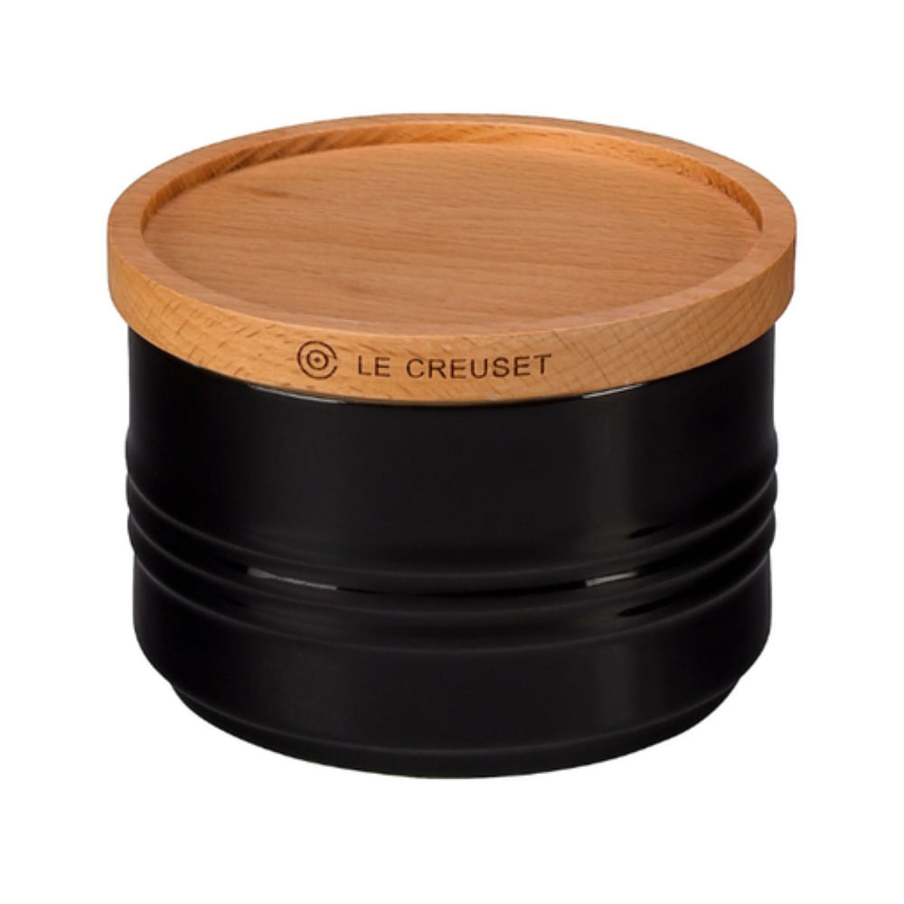 POTE LE CREUSET EM CERÂMICA COM TAMPA DE MADEIRA 220ML BLACK ONYX 91044400140000