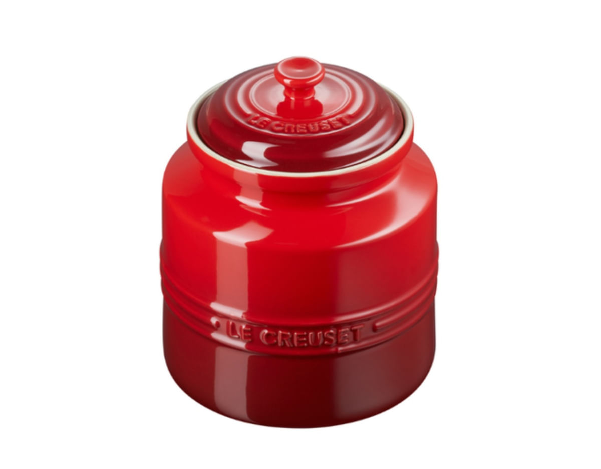 KIT LE CREUSET 2 CANECAS 350ML E POTE DE BISCOITO EM CERÂMICA VERMELHO