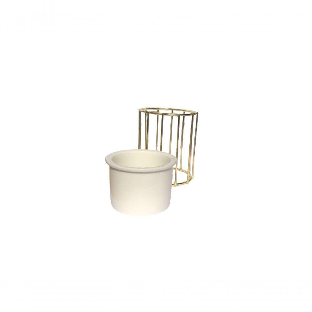 Vaso De Cerâmica Redondo Com Suporte Dourado Dva061 - Gift Home