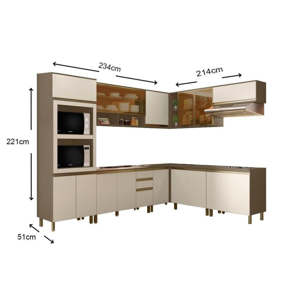 Cozinha Henn 13 Peças (4 Armários + 4 Balcões + 1 Paneleiro + 4 Complementos) C13p01 Duna/cristal