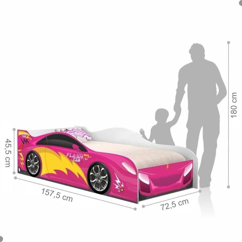 Cama Infantil Para Menina Menino Com Proteção E Com Colchão Flash Rosa