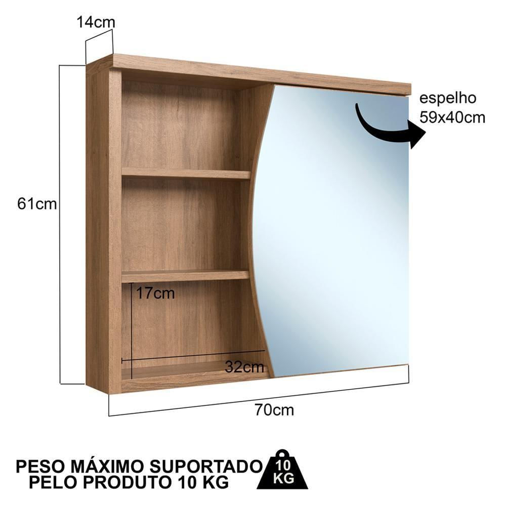 Armario Espelheira Com Porta E Nicho 70 Cm Es9680 Mell Faem Mell