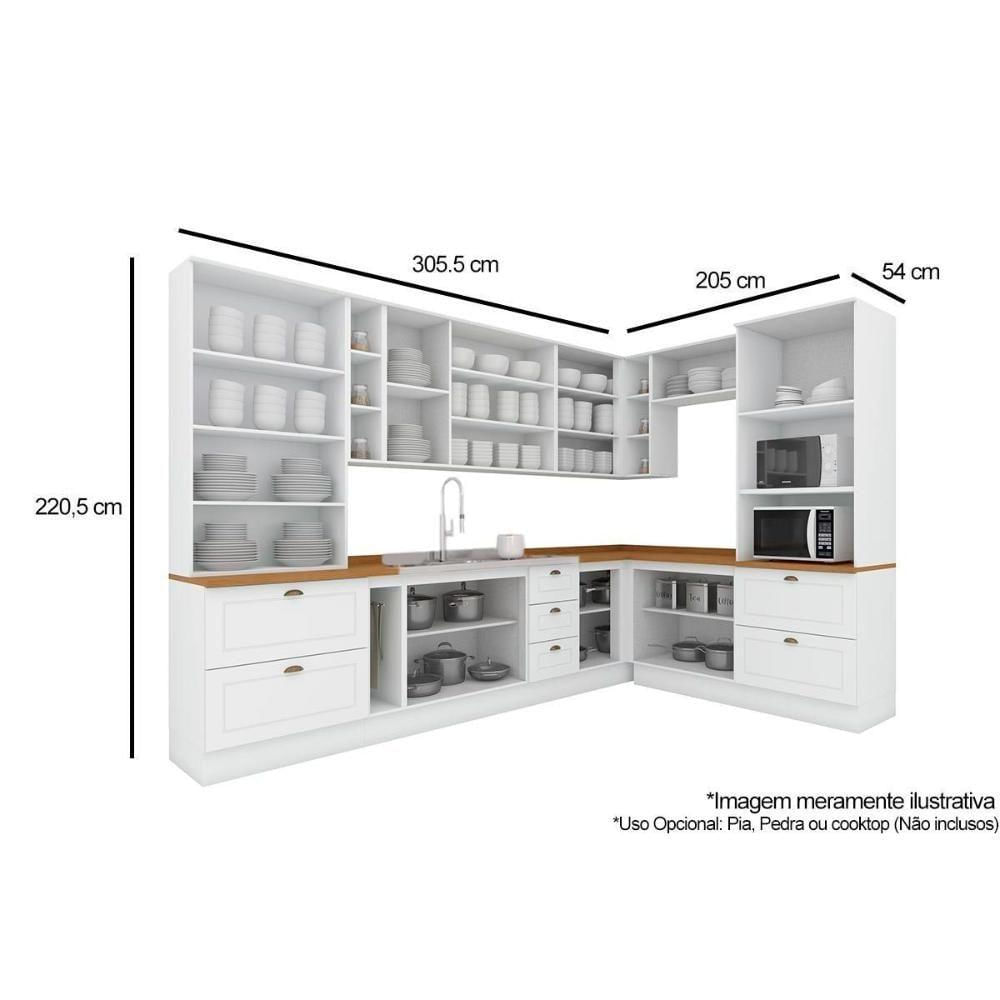 Cozinha 13 Peças (4 Armários + 2 Paneleiros + 4 Balcões + 3 Complementos) C5p59 Branco