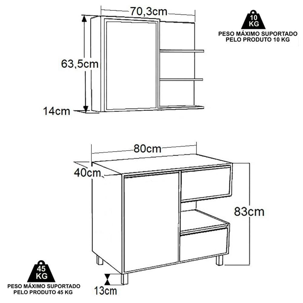 Gabinete Suspenso 80 Cm E Espelheira Cj2001 Mell Arenas Faem Mell Arenas