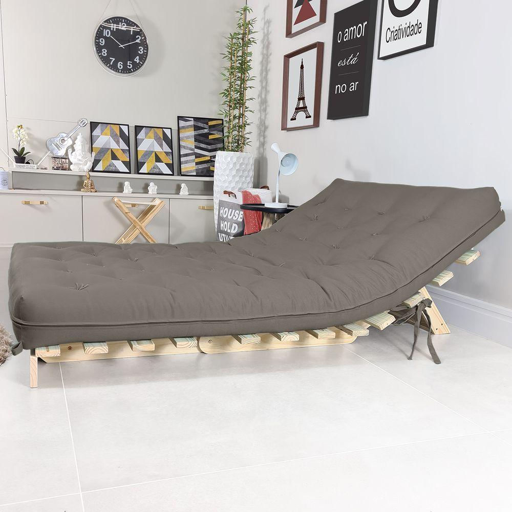 Futon Casal Tokio Sofa Cama Cinza Com Madeira Maciça