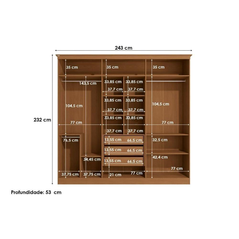 Guarda Roupa Casal 6 Portas E 3 Gavetas R583 Canela-azul