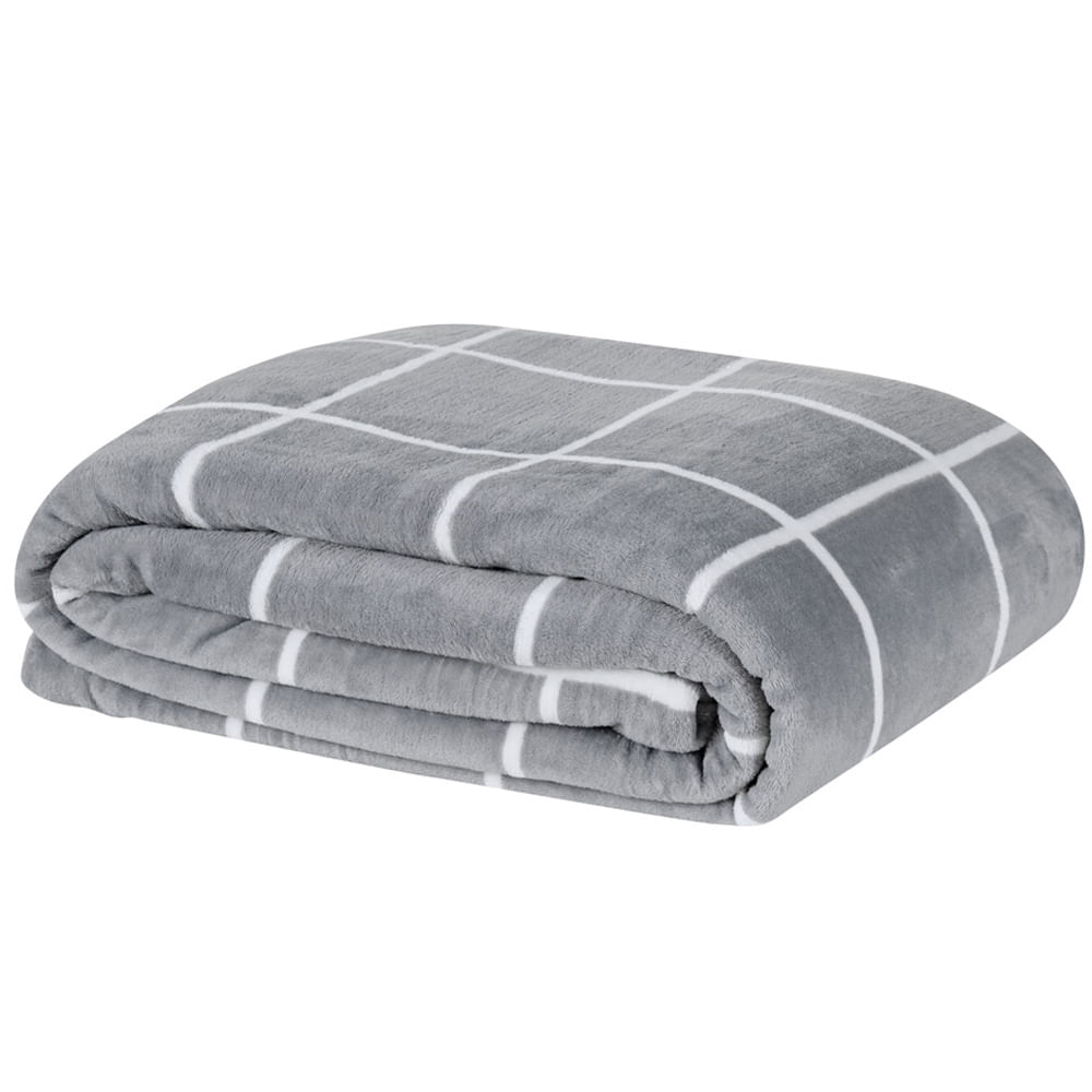 Cobertor Brooklyn Queen Mantinha Flannel Quadriculado - Cinza