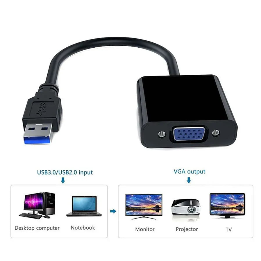 Conversor USB Para VGA Full HD RGB Cabo Adaptador 13cm