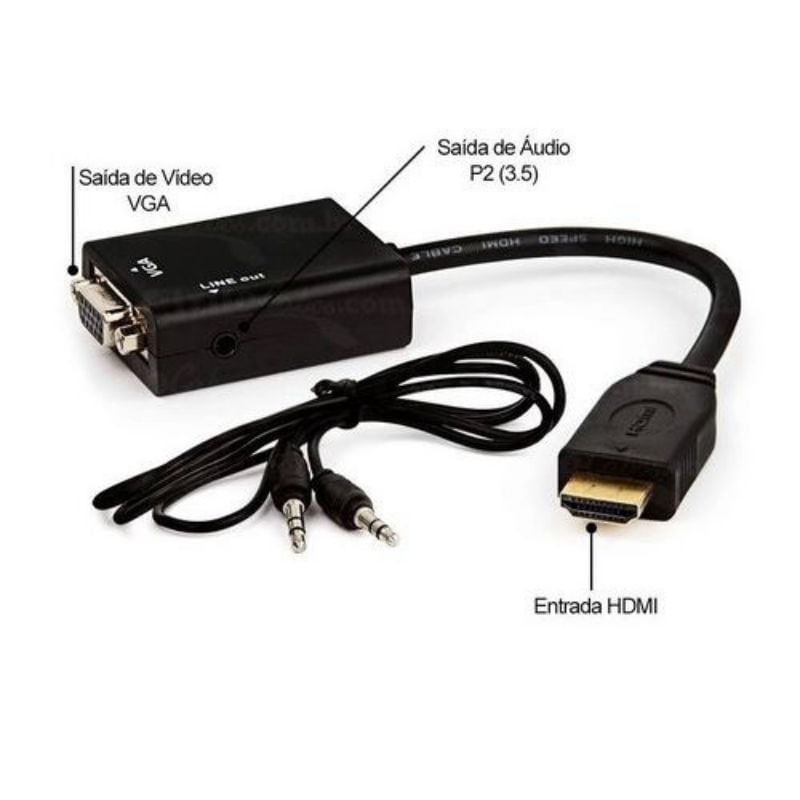 Cabo Adaptador HDMI x VGA com Áudio