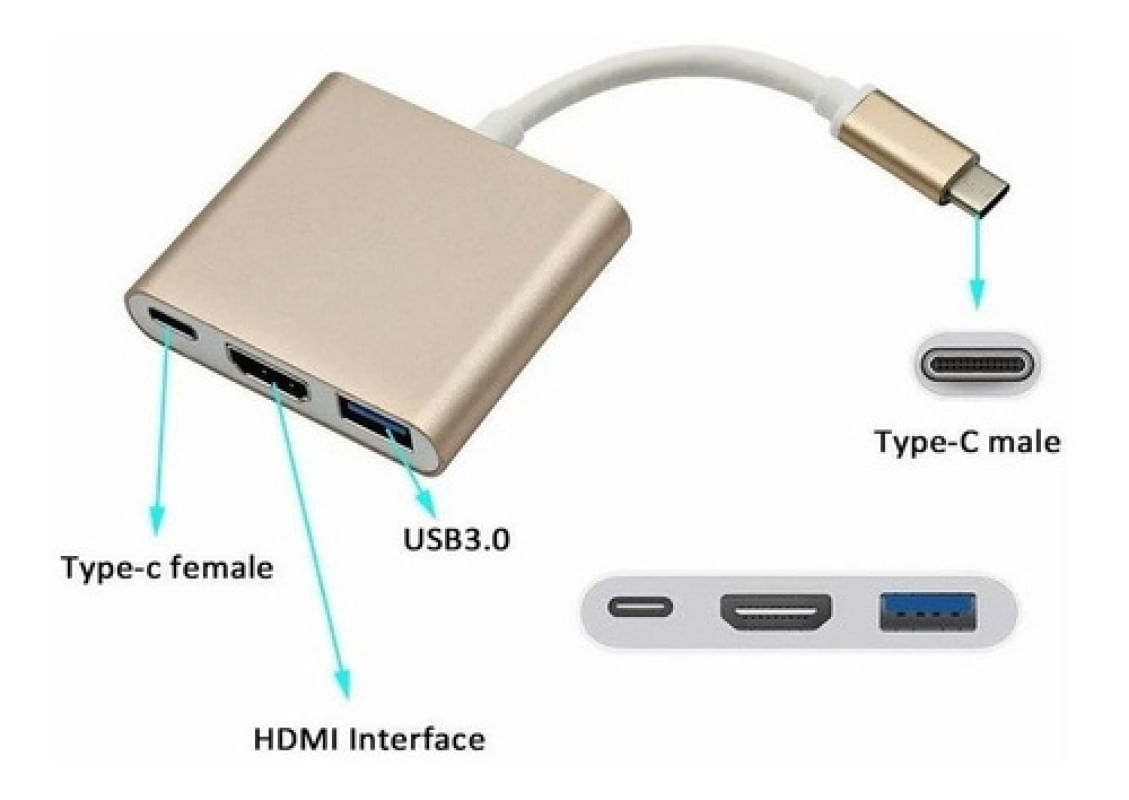 ADAPTADOR CABO TIPO C MACHO PARA TYPE C FÊMEA USB 3.0 E HDMI