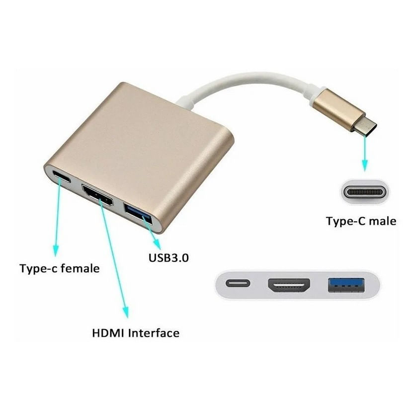 ADAPTADOR CABO TIPO C MACHO PARA TYPE C FÊMEA USB 3.0 E HDMI