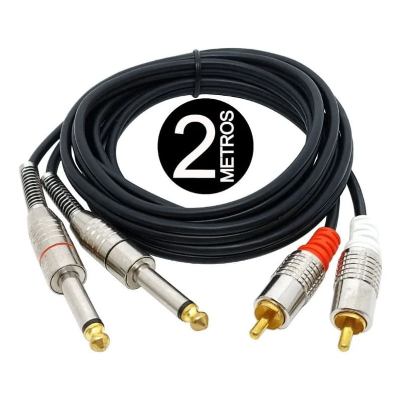 Cabo 2 P10 Mono Para 2 Plug Rca Profissional 2 Mt Som Studio