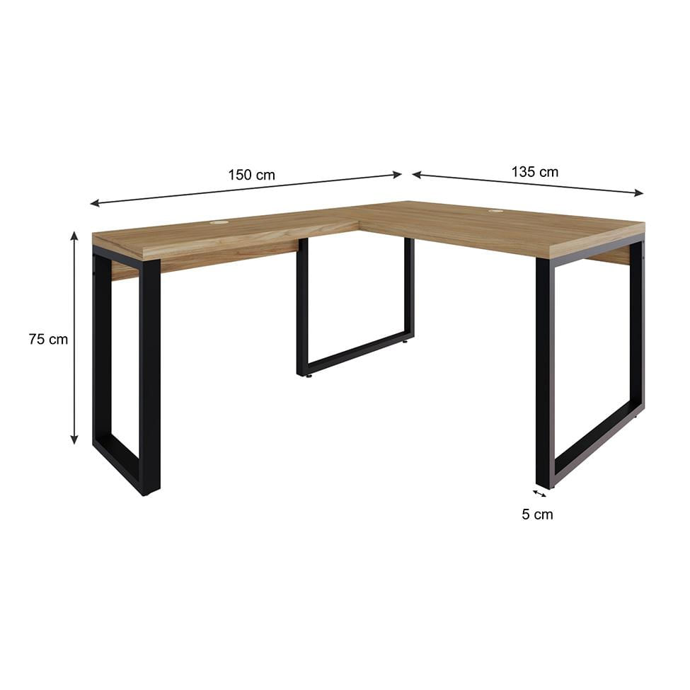 Mesa de Escritório em L Miguel Vermont e Preta 135x150 cm