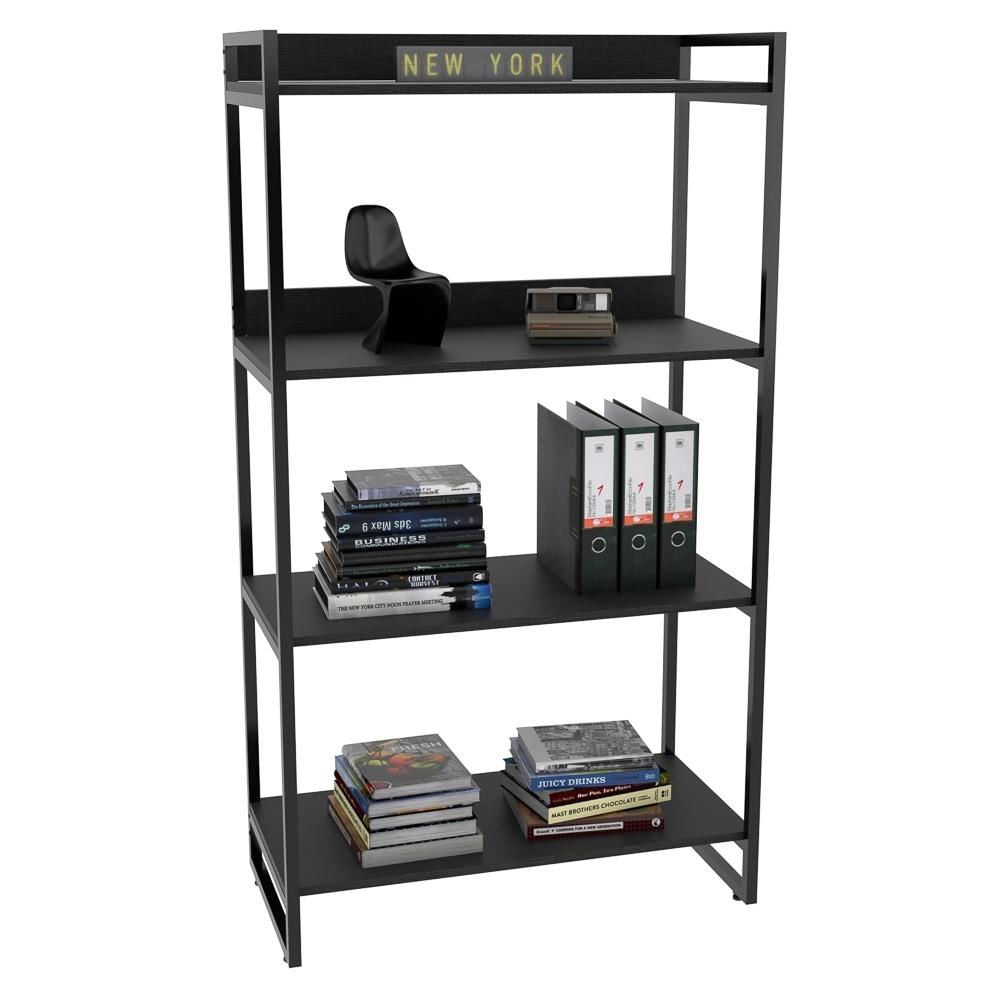 Estante Livreiro Prisma Estilo Industrial 80cm 4 Prateleiras C08 Preto Onix - Mpozenato