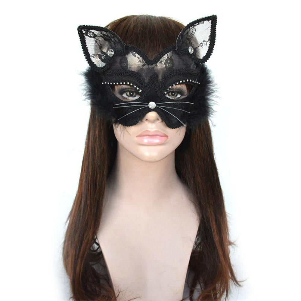 Máscara de Festa de Olhos de Gato de Renda Preta para Natal