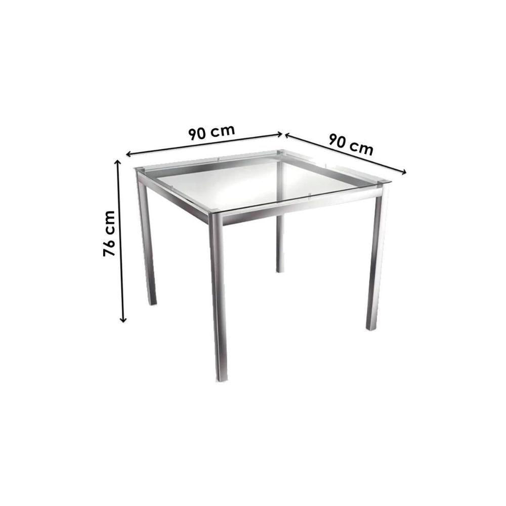 Sala de Jantar Completa Reno c/ Tampo de Vidro 90x90cm e 4 Cadeiras Lisboa Cromada - Branco - Kappesberg