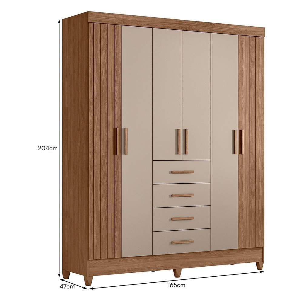 Guarda Roupa Solteiro Aruba 6 Portas E 4 Gavetas Caarvalho Fendi