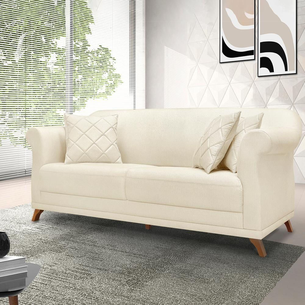 Sofa 2 Lugares Retro Polo 180cm Com Almofada Linho Natural Ezz Natural