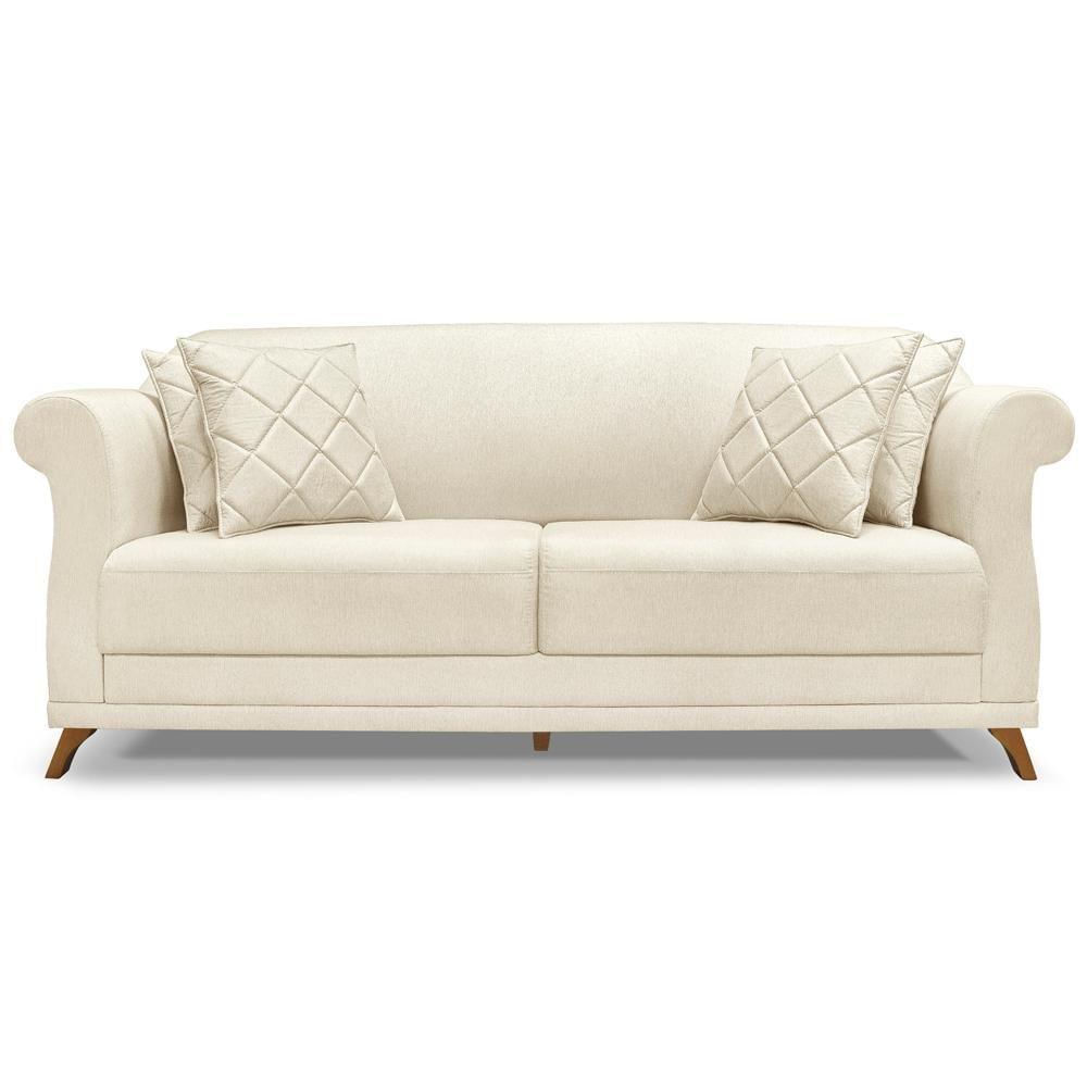 Sofa 2 Lugares Retro Polo 180cm Com Almofada Linho Natural Ezz Natural