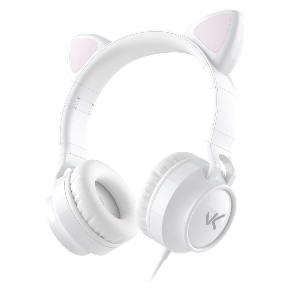 Fone De Ouvido Headset Kitty Ear Orelha De Gato Branco Com Microfone Cabo 1.2m Plug P2 P3 Ke110b