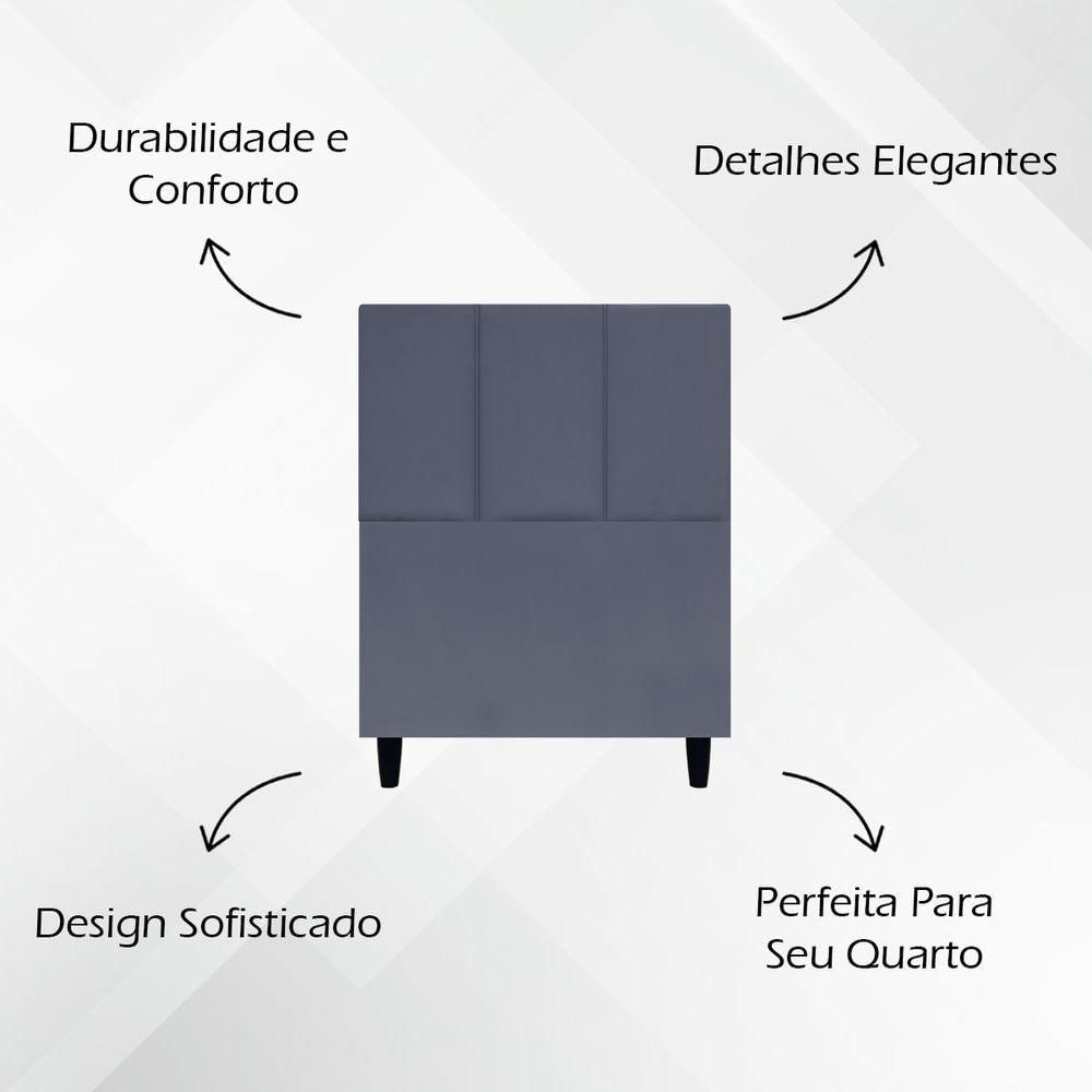 Cabeceira Decorativa Classic Para Cama De Solteiro 90 Cm Suede Cinza Suede