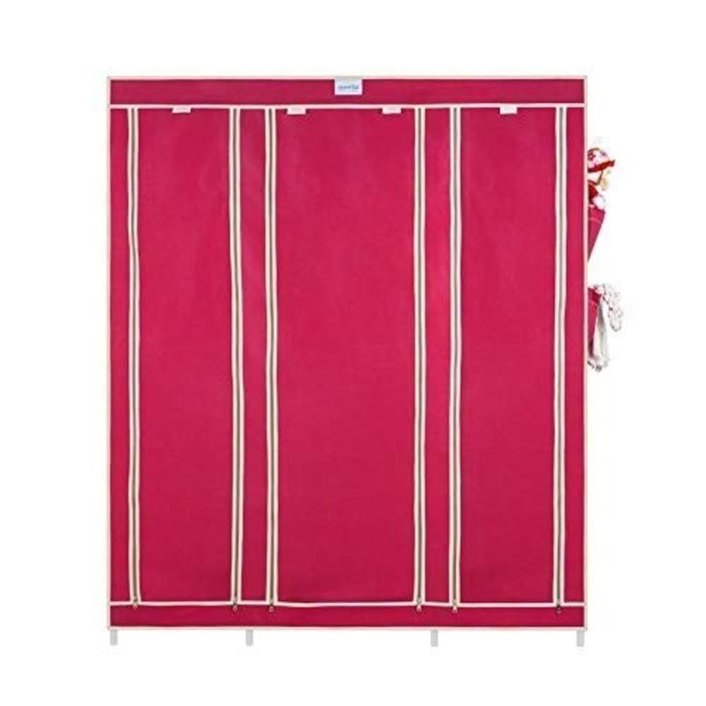 Guarda Roupa Cabideiro Portatil Prateleiras Dobravel Armario Arara Grande Organizador Camping Rosa