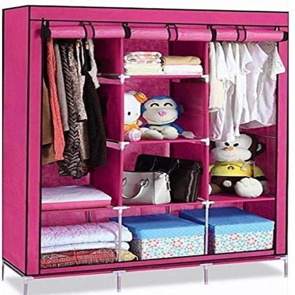 Guarda Roupa Cabideiro Portatil Prateleiras Dobravel Armario Arara Grande Organizador Camping Rosa