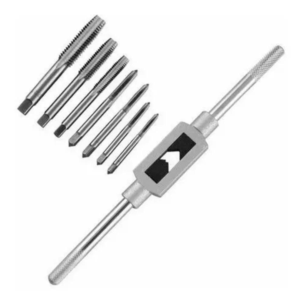 Jogo Tarracha Macho Cossinete Madeira Aluminio Pente Abre Kit Rosca Completo 8 Peças