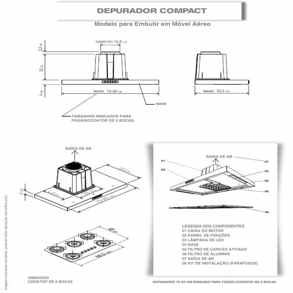 Depurador Terim Compact New Embutir 75 Cm Inox 110V