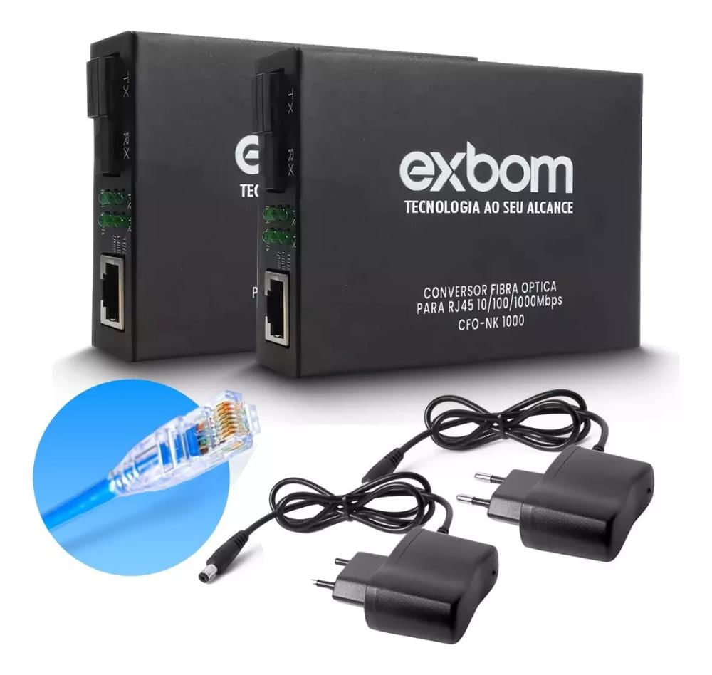 Par de Conversor Mídia Fibra Óptica A+B para RJ45 Gigabit 1000Mbps
