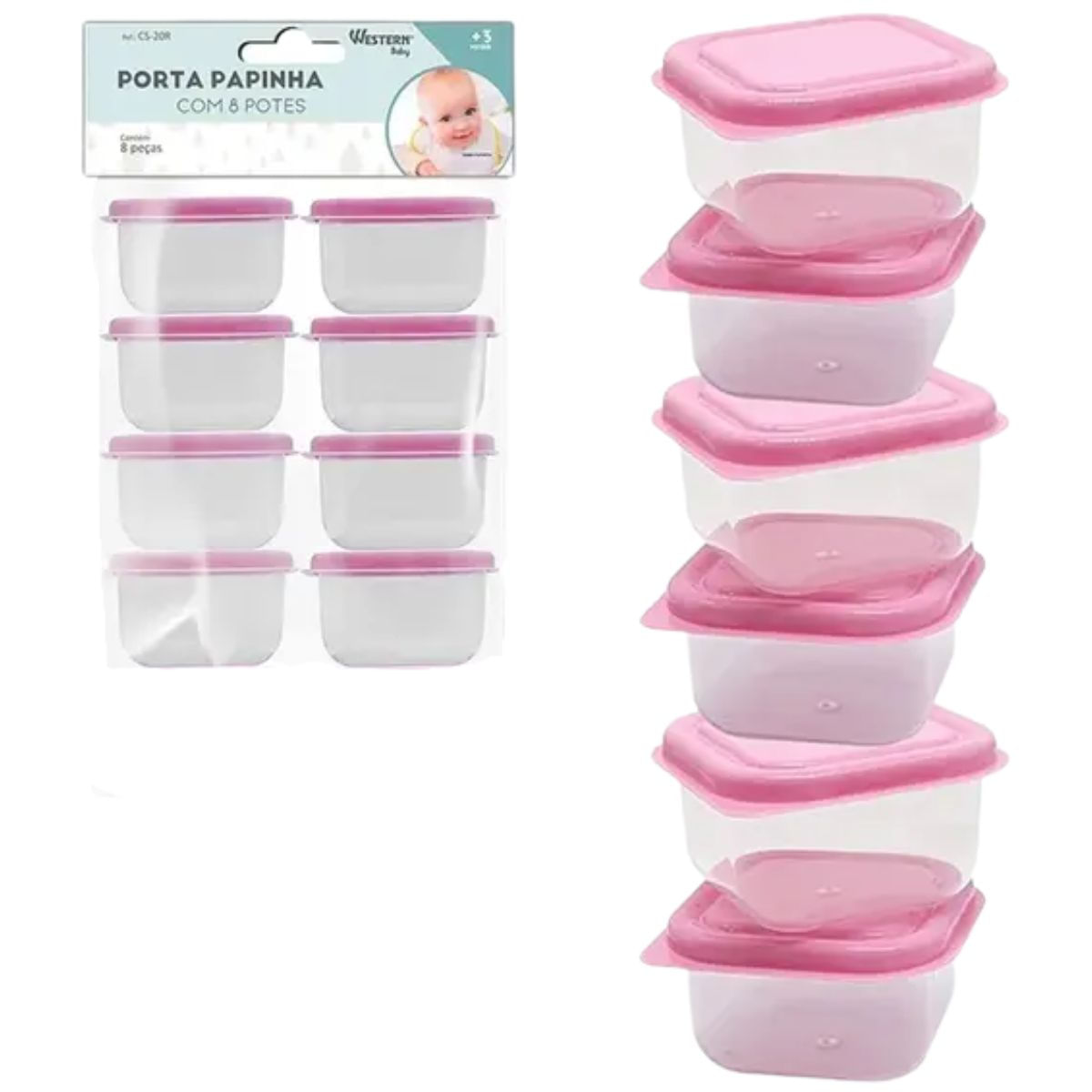 Kit Porta Papinha Rosa Com 8 Peças - Western Baby