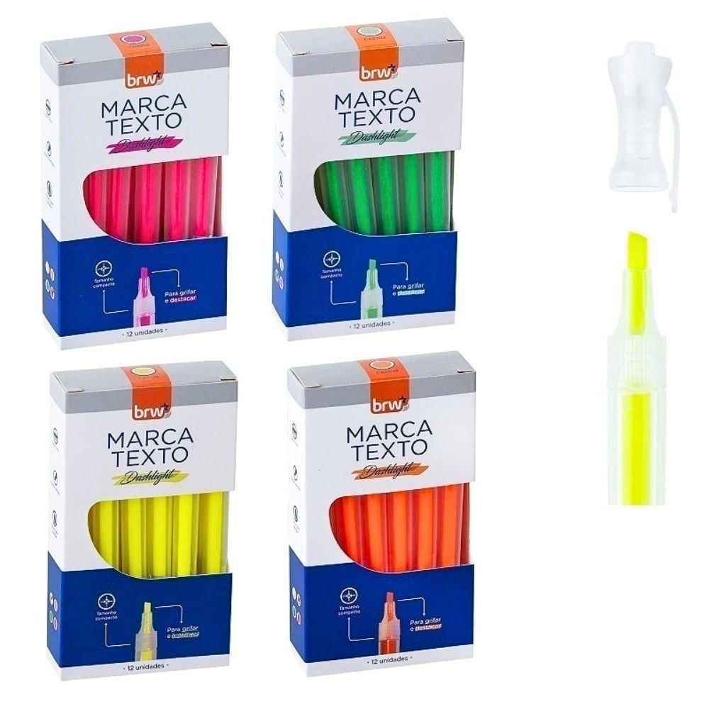 Kit Caneta Trilux Com 10 Cores + Caixa Marca Texto Fluorescente Verde