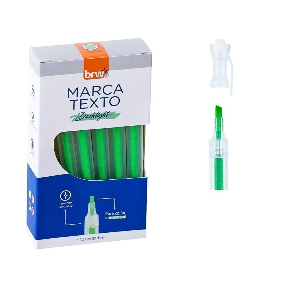 Kit Caneta Trilux Com 10 Cores + Caixa Marca Texto Fluorescente Verde