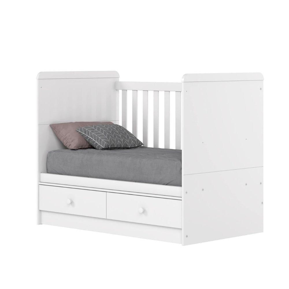 Berço Mini-cama Com Rodinhas 2 Gavetas - Aquarela - Branco