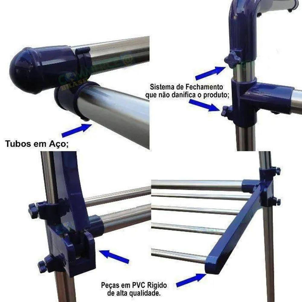 Varal De Chao Em Aco Ajustavel Arara De Roupas Secador Cabideiro Inox Multiuso