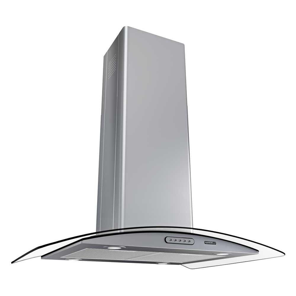 Coifa Ilha 90Cm Vidro Curvo 3 Velocidades Inox Inox 110V