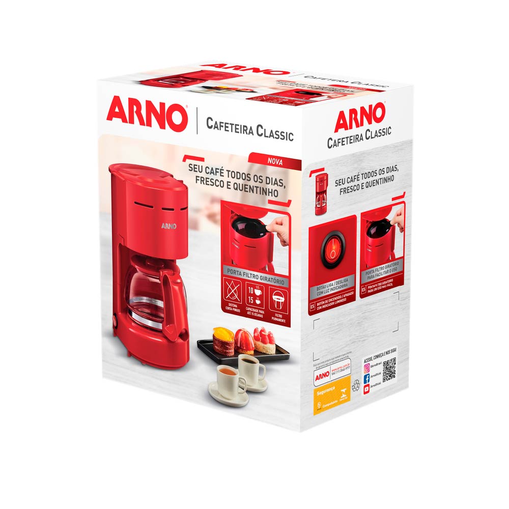 Cafeteira Elétrica Arno Classic CFC2 Vermelha 12 Xícaras - 220V